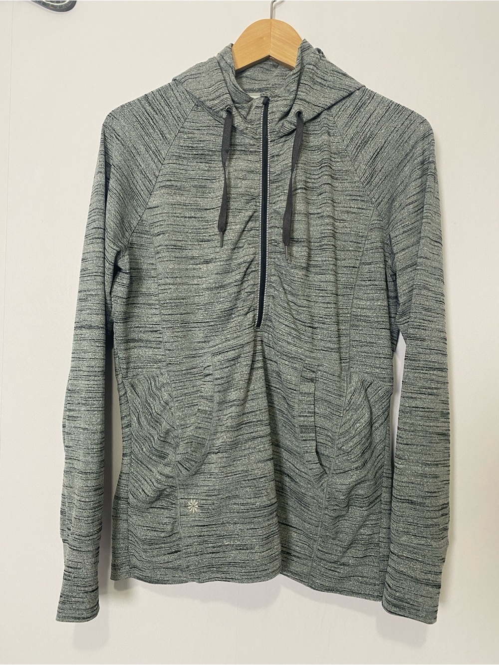 Athleta 1/4 Zip Hoodie Hooded Sweatshirt Womens Large Gray Running Athletic